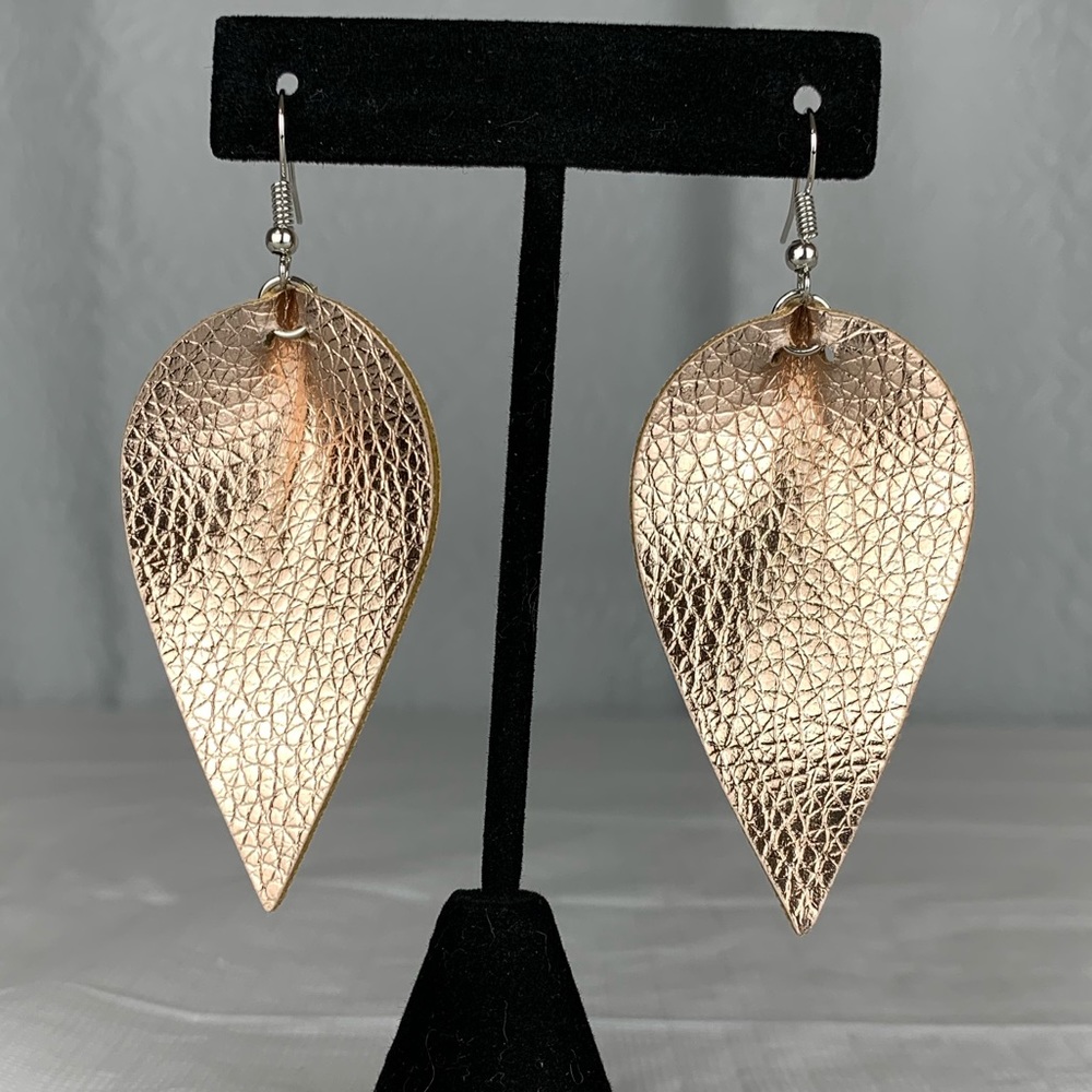 Boho Faux Leather Leaf Earrings - Picture 2 of 3